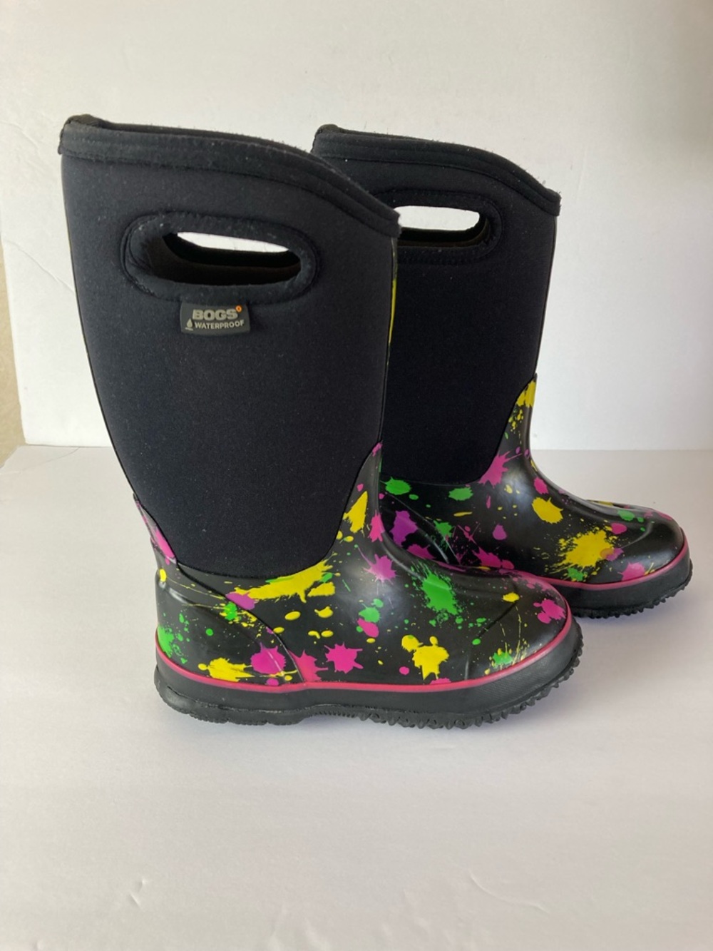 Bogs Waterproof Paint Splat Print Boots Black Purple Girl Size 2 - Picture 4 of 10